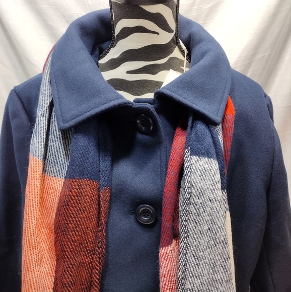 Haute Edition Navy Blue Wool Blend Peacoat With Oversized Scarf - Picture 2 of 12